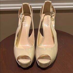 Guess Cream Patent Leather Heels with Ankle Strap